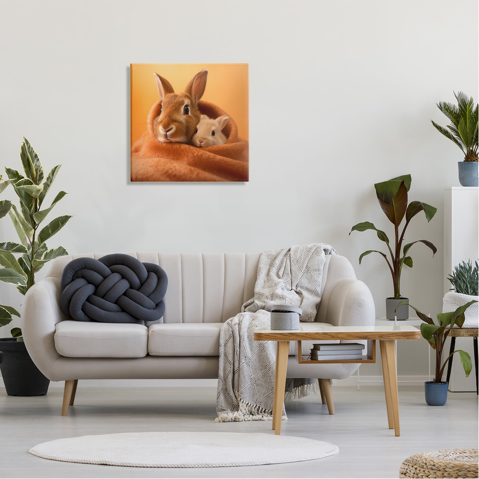 Stupell Industries Bunnies Cuddling in Blanket Animals & Insects Painting Gallery Wrapped Canvas Art Print Wall Art, 24 x 24