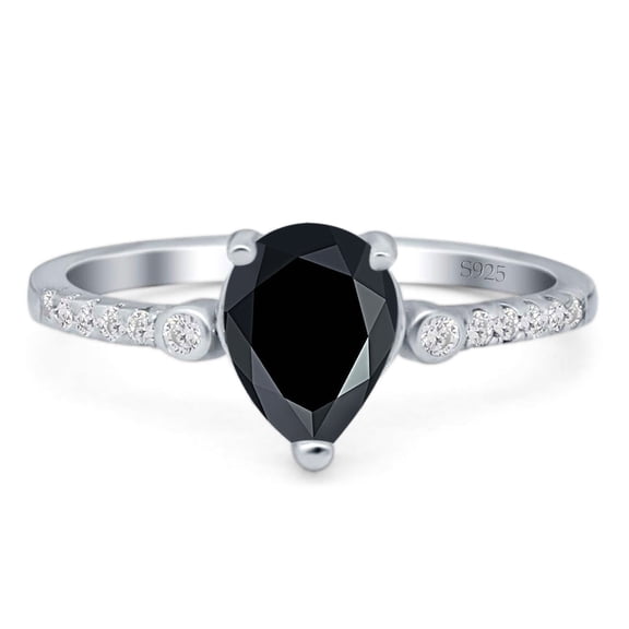 Pear Teardrop Vintage Style Natural Black Onyx Ring 925 Sterling Silver Size 5