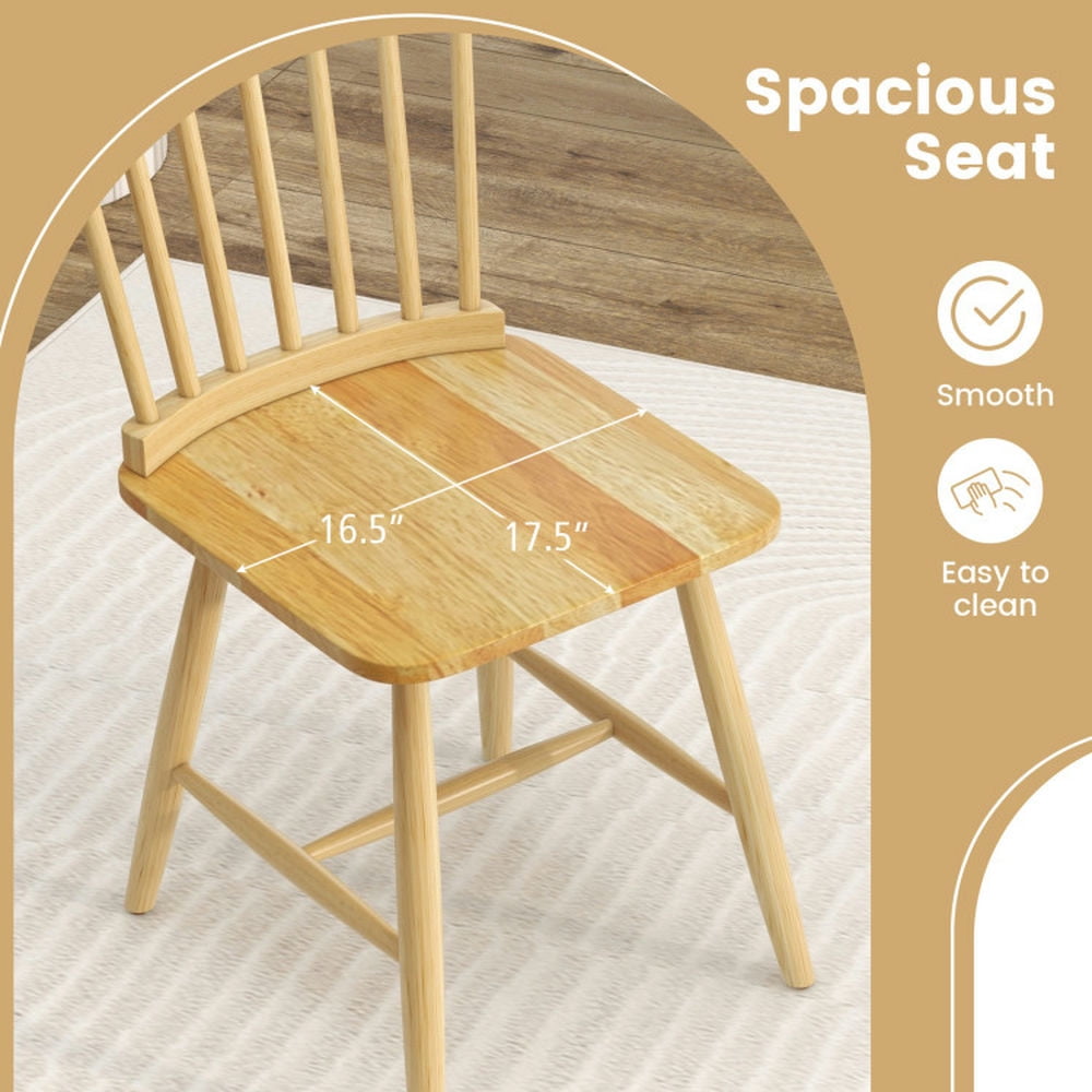 Demi Bonn Set of 2 Windsor Dining Chairs with High Spindle Back, Modern Living Dining Room Accent Wood Kitchen Chairs, Beige