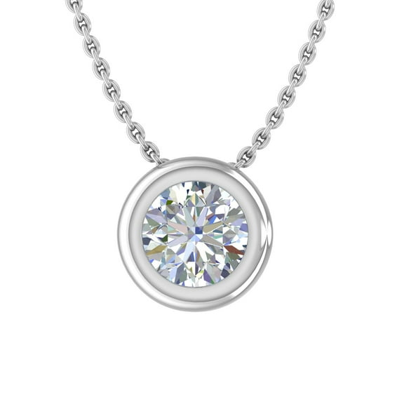 1/5 Carat Bezel Set Diamond Solitaire Pendant Necklace in 14K White Gold (Included Silver Chain)
