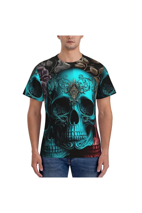 Workout T-Shirt Muscle Fit Athletic Tee Short Sleeve Shirt Gym Running, Cool Skulls Gothic Day Of The Dead