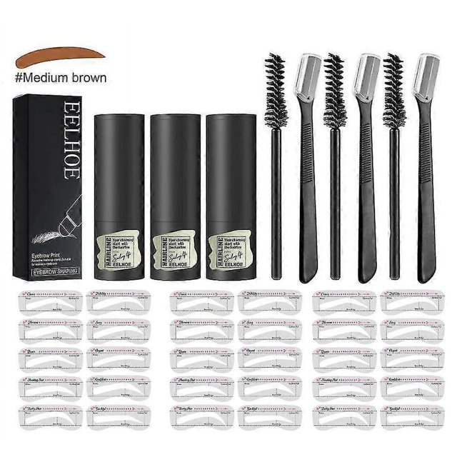Juego de 3 impresiones de cejas Eelhoe, polvo de línea de cabello natural, tarjeta de cejas rápida, maquillaje de cejas natural perezoso, F