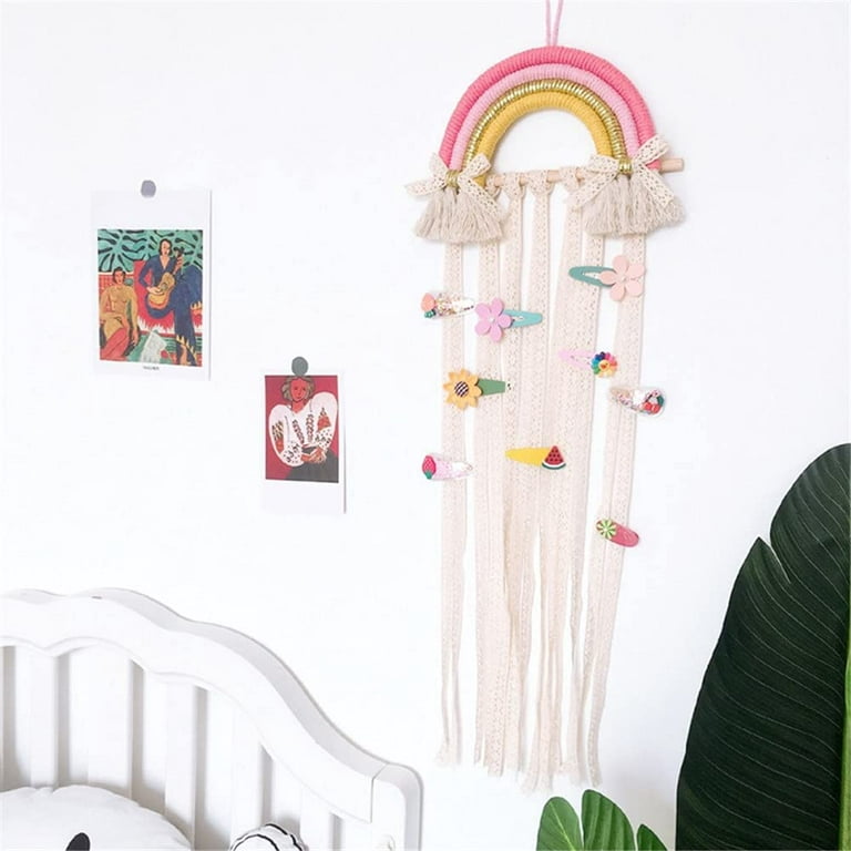 Heldig Hair clips storage girls DIY hair tie storage boho wall hanging  rainbow, home decorationB 