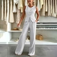 thumbnail image 2 of Busydd Business Casual Outfits for Women Round Neck Button Front Vest and Pant Suits Fall Fashion Solid Color Two Piece Sets XL, 2 of 6