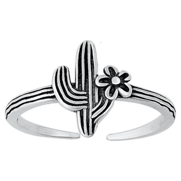 Oxidized Sterling Silver Adjustable Cactus Flower Toe & Midi Plant Ring 925 New Jewelry Female