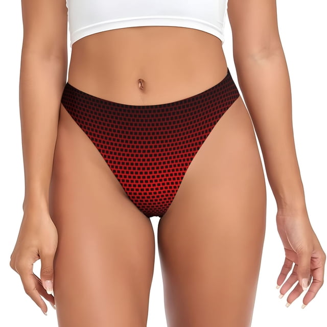 Balery Red Geometric Tangas de Algodón para Mujer con Estampado – Ropa Interior Sexy, Transpirable, G-string-Large