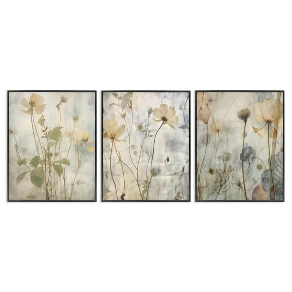 Stupell Industries Soft Blooming Botanicals Plants & Flowers Painting Black Framed Art Print Wall Art, 11 x 14, Set of 3