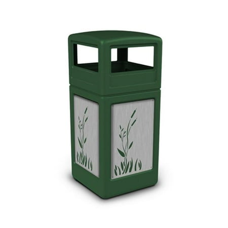

DCI Marketing 732996099 42 gal Waste Container with Dome Lid & Stainless Steel Panels Cattails Green