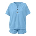 thumbnail image 7 of ZyeKqe Womens Summer Sets Button V Neck Short Sleeve Shirts Drawstring Elastic Waist Shorts Casual 2 Piece Workout Sets, 7 of 7