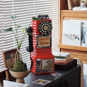 Ryan Bros. American Retro 1950s Payphone with Coin Bank Wall-Mount Corded Phone (Red)