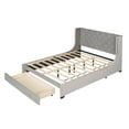 thumbnail image 4 of Queen Bed Frame with Storage, Velvet Upholstered Platform Bed with Headboard and Drawer, Wood Slat Support, Modern Bedroom Furniture Queen Size Bed Frame for Adults, No Box Spring Needed, Gray, 4 of 10