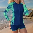 thumbnail image 4 of Penkiiy Mujer 3 piezas Print Rash Guard, manga larga UPF 50 + Zip Athletic Surfing Swimsuit con bolsillo Bulit-in Bra, 4 of 6
