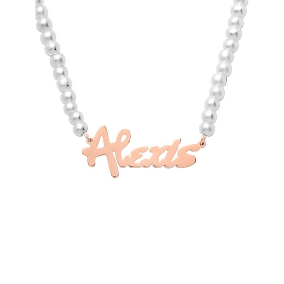Personalized Bold Script Name Glass Pearl Necklace