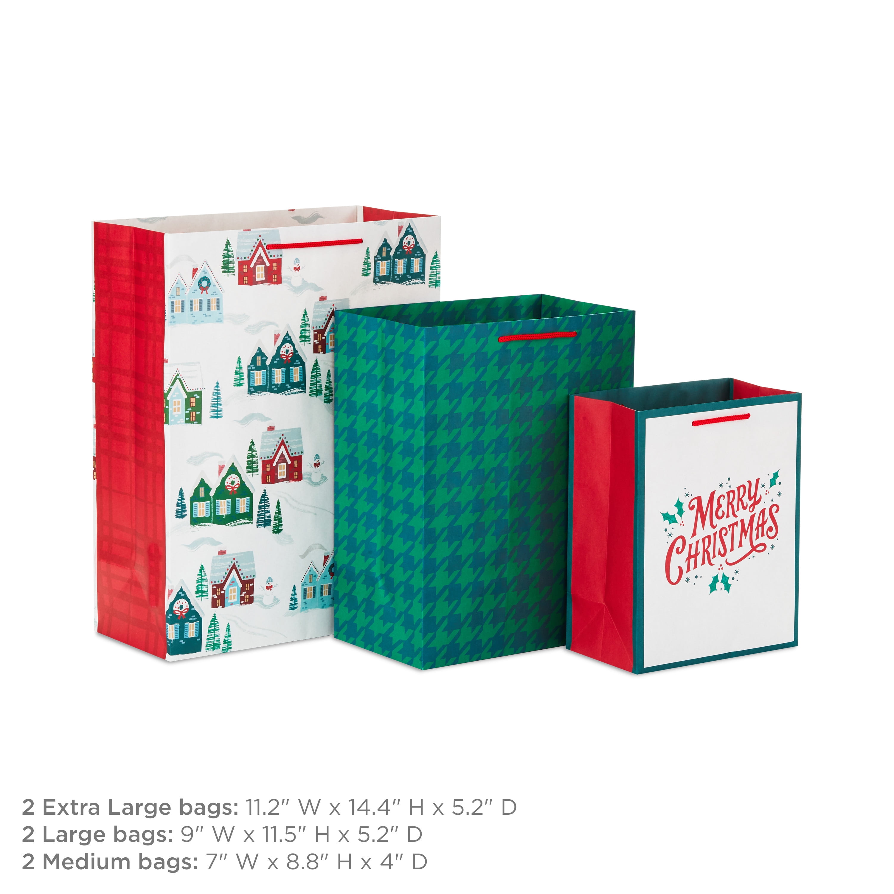 Hallmark 6-Pack Christmas Gift Bag Assortment (Red and Green Designs)