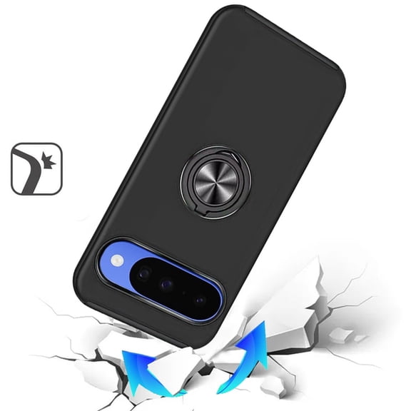 Phone Case for Google Pixel 11 / 11 Pro Invisible Ring Stand Shockproof Anti Slip Durable Grip Protective Hybrid Slim Fit Magnetic Car Mount Holder Cover Black