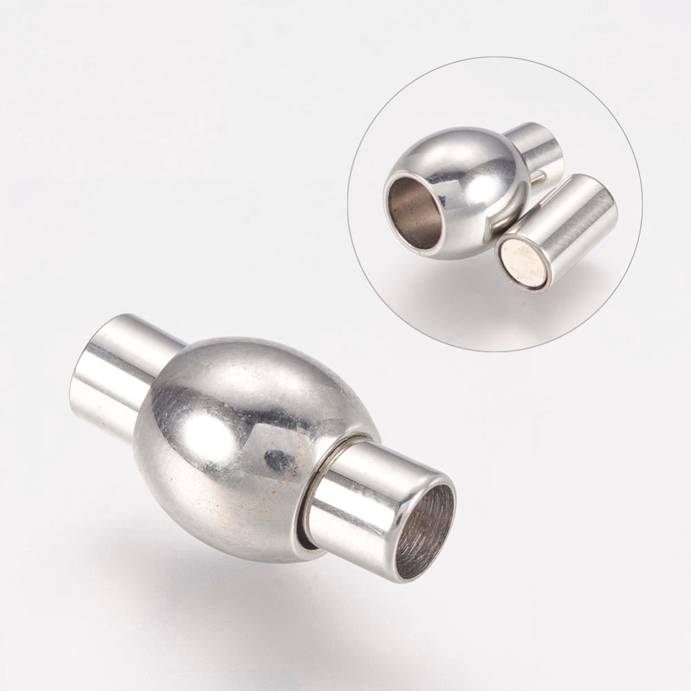 Resistant Smooth 304 Stainless Steel Magnetic Clasps with Glue-in Ends Oval Size: about 9mm wide 17mm long hole: 4mm
