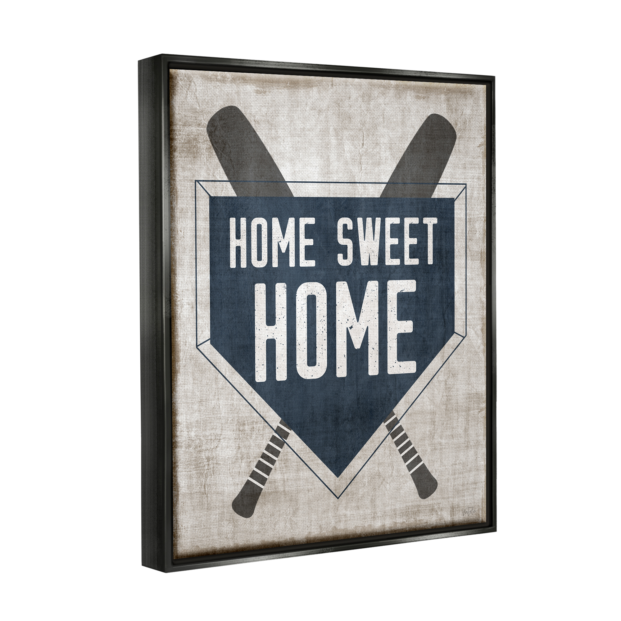 Stupell Industries Rustic Sweet Home Baseball Bats & Base Plate Graphic Art Jet Black Floating Framed Canvas Print Wall Art, Design by Natalie Carpentieri