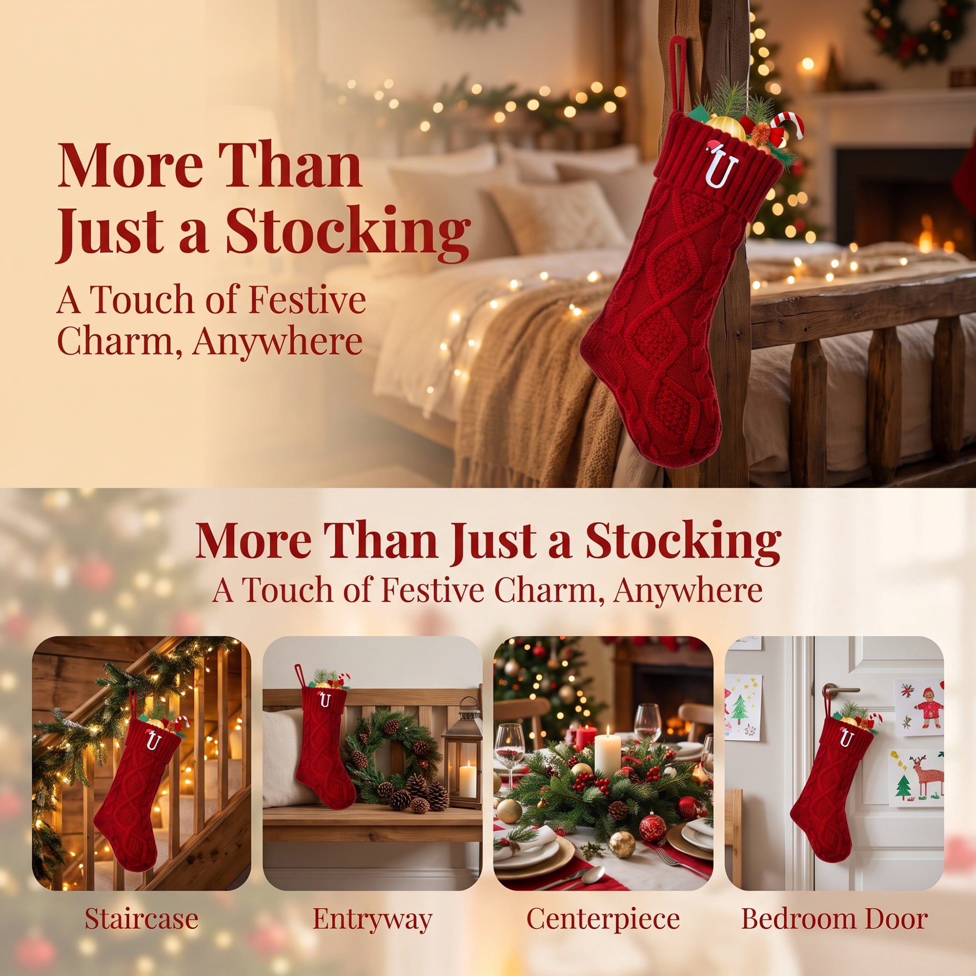 Unique Bargains Canine Bone Christmas Stocking Luxury Puppy Holiday Keepsake Sack Red Letter U 17"