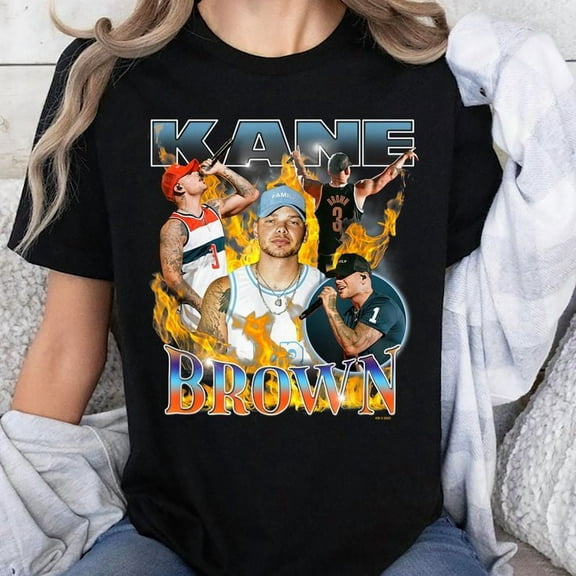 Kane Brown Collage On Fire 90's Retro Big Chest Poster T-Shirt , Sizes S-5XL, Tbun