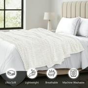 Lux Decor Striped Cozy Throw Blanket, Ultra Soft Lightweight Warm Fleece Blanket for Couch, Bed & Travel, All Season Comfort, Off White