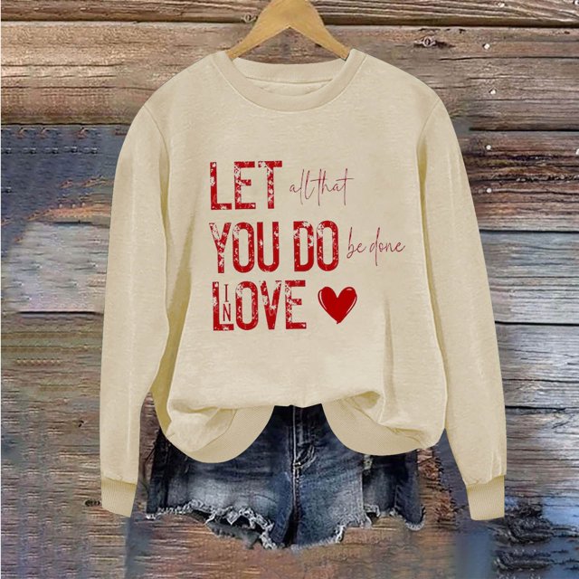Meichang Chandails en Molleton de Vacances pour Femmes Valentines Day Chandail en Molleton Mignon Imprimé Cœur d'Amour Pull à Manches Longues Décontracté Col Rond Chandails en Molleton Cadeaux de Vacances