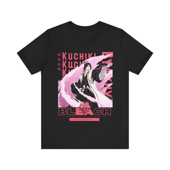 Anime Bleach Byakuya Japanese Graphic Black T-Shirt Size S-5XL