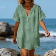 thumbnail image 6 of Beach Cover Up Short Sleeve V Neck Bathing Suit Coverup with Pockets Summer Loose Fit Beach Dresses for Women, 6 of 7