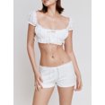 thumbnail image 3 of Yunliwuli Women’s 2 Piece Summer Outfits Cap Sleeve Scoop Neck Crop Tops + Shorts Set Clubwear, 3 of 10