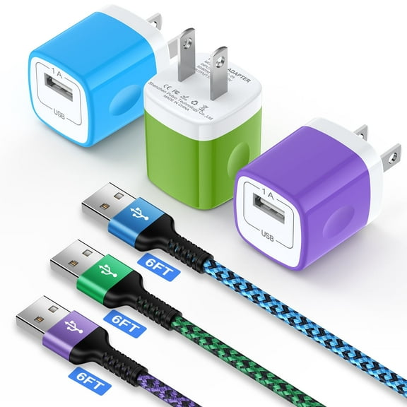 Compatible for iPhone Charger, 3 Pack USB Charger Block with Charging Cable 6FT, Charging Block Wall Charger Adapter Plug Brick Cube Box Fast Charging Station Compatible for iPhone, Mixed