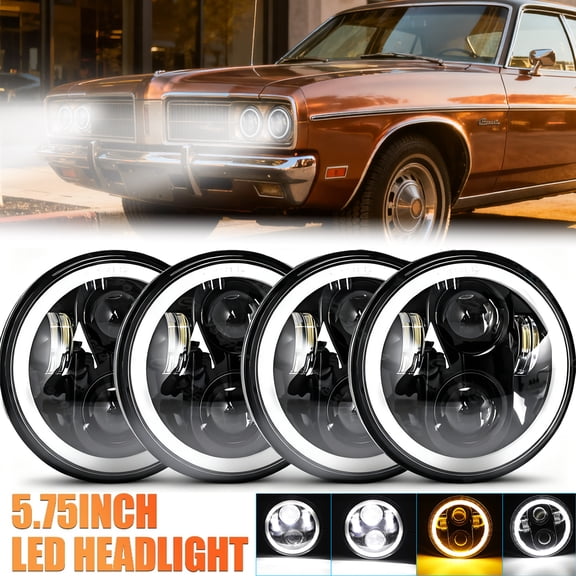 4x For 1959-1974 Dodge Coronet 5-3/4" 5.75" Round LED Headlights Halo DRL Hi/Lo