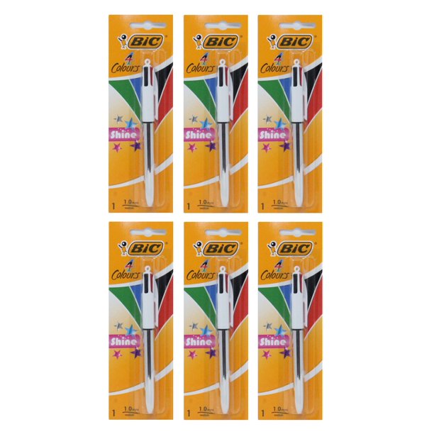 BIC 4 Colours Shine Retractable Ballpoint Pen, Assorted Colors (Pack of