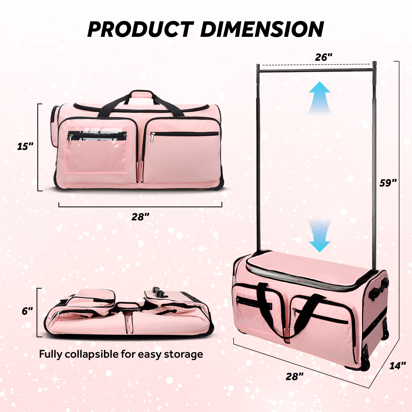 Fegat Dance Bag with Garment Rack - 28"Collapsible Rolling Competition Dance Duffle Bag Lightweight Costume Wheeled Suitcase for Dancers Shows Livestreamer Athletes