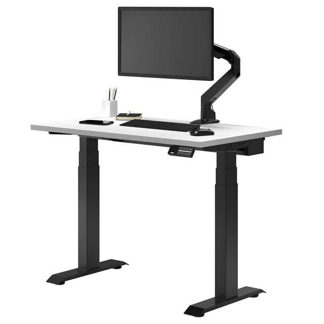 Desky Bureau Assis-Debout Mini Double - Blanc / 36 x 20 Pouces / Noir Mat