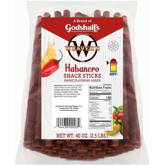 Weaver’s Habanero Snack Sticks (80 spicy 7" beef and chicken snack sticks per 40oz bag)