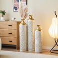 thumbnail image 2 of Luxury 3-Piece Floor Metal Vase Set - White & Gold Droplet Shaped Decor for Sophisticated Home Styling - Large Glazed Metal Vases to Impress Guests, 2 of 18
