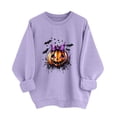 thumbnail image 4 of SuTry Women's Halloween Tops Bowknot Pumpkin Printed Long Sleeved Crew Neck Hoodless Sweatshirt Fashionable Modern Look Blouses(Purple,M), 4 of 6