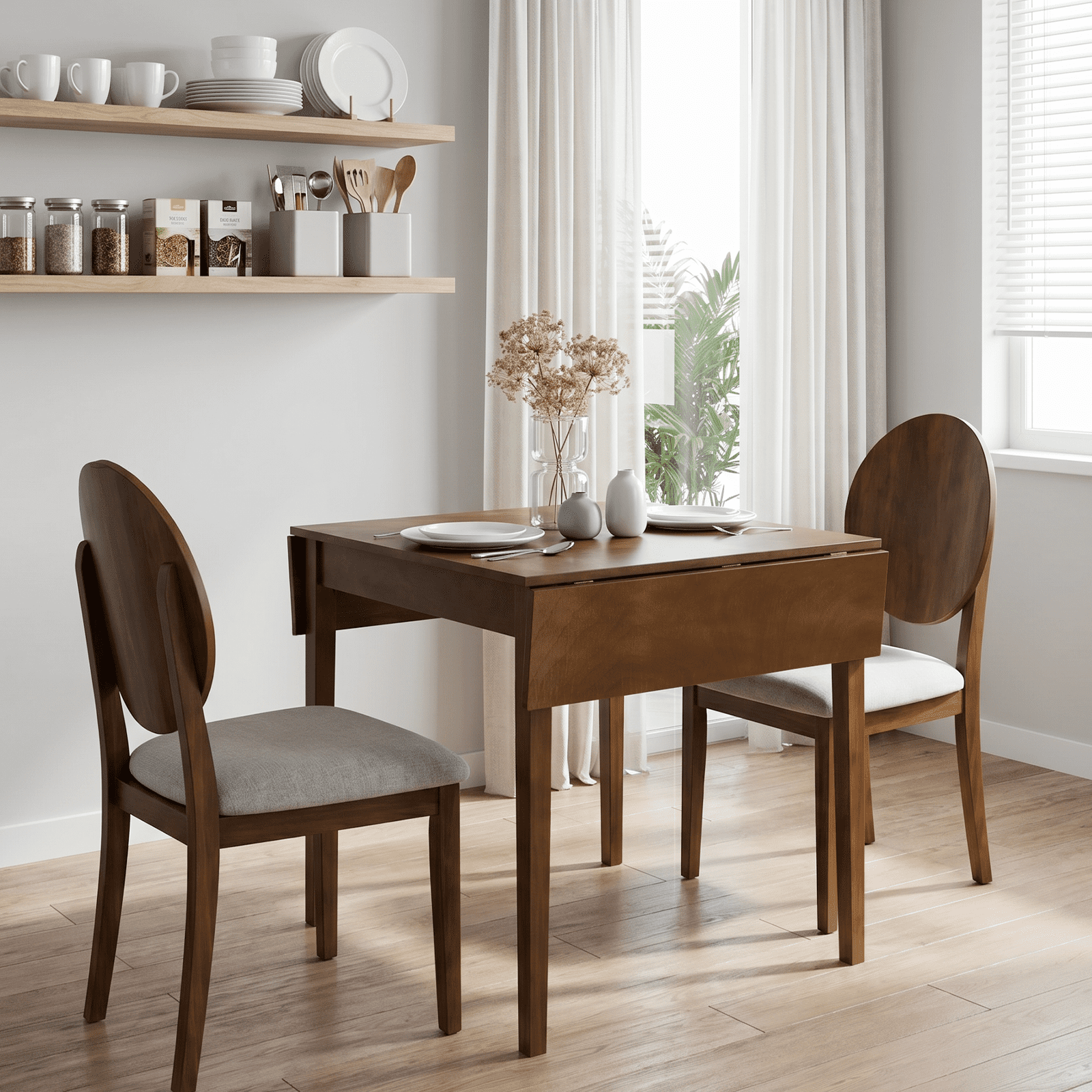 Farmhouse Dining Table 31.5x31.5 Inch Foldable Extendable Solid Wood Legs for Kitchen Apartment
