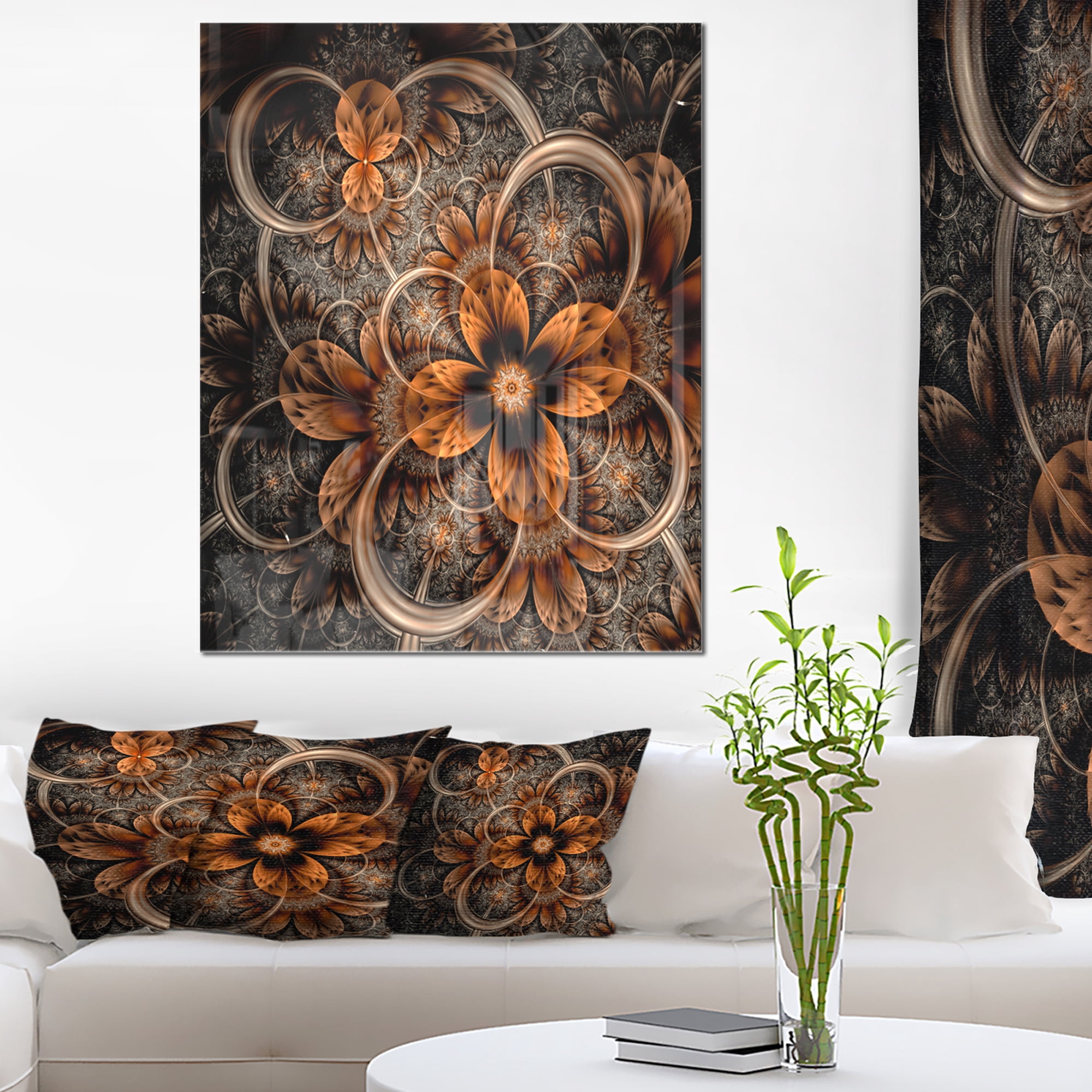 DESIGN ART Dark Orange Digital Art Fractal Flower - Large Floral Glossy Metal Wall Art 30 in. wide x 40 in. high