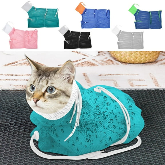 Moocorvic Breathable Mesh Cat Bathing Bag, Adjustable Cat Grooming Supplies Scratch Proof Bathing Sleeve for Nail Clipping