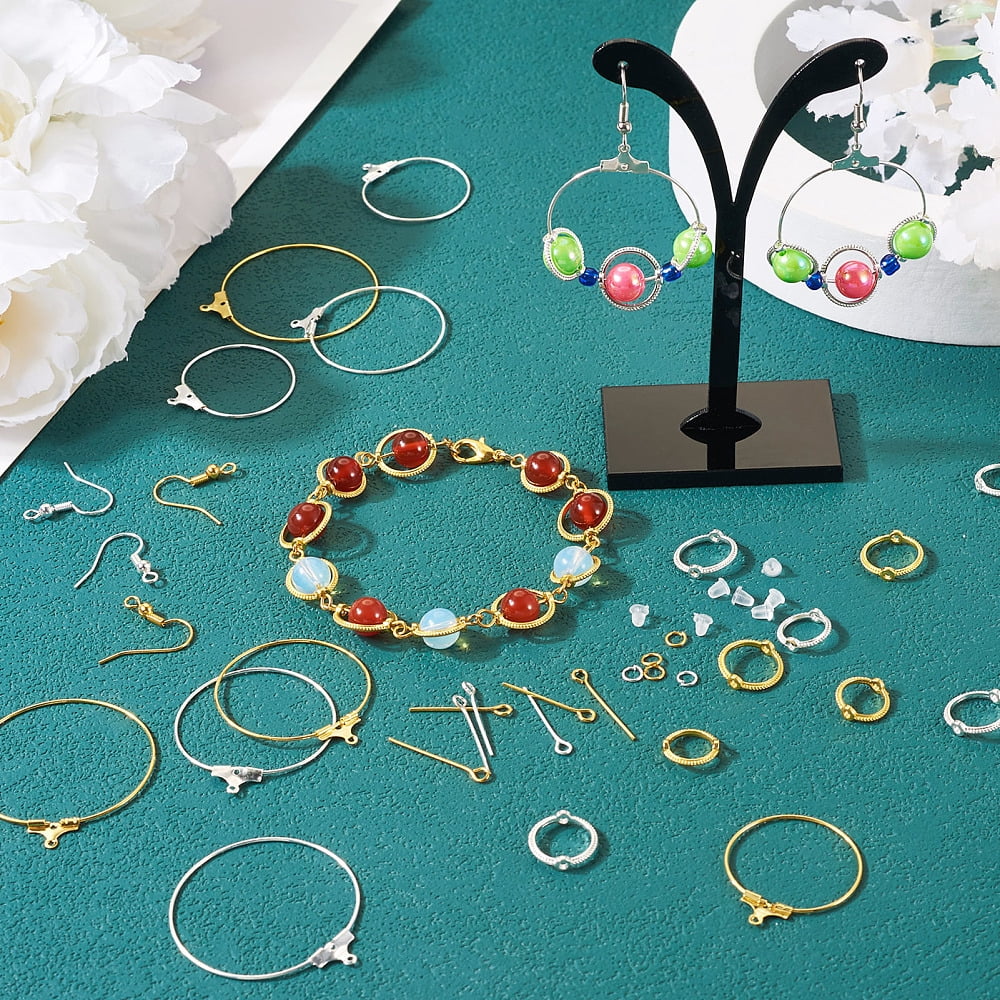 1Box DIY Earring Making Finding Kit Including Iron Ring Wire Pendants Alloy Bead Frames Plastic Ear Nuts Golden & Silver 690Pcs/box
