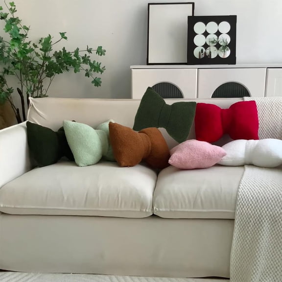 Feltree Bow Lumbar Pillow for Sofa and Chair, Solid Color Two-Purpose Cushion, 16x12 Inches, Detachable and Washable, Mother's Day Gift
