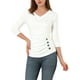 thumbnail image 1 of Blusa de mujer con fruncidos Inspire Chic, decoración de botones, cuello en V, manga 3/4, top de punto sólido, 2XL, blanca, 1 of 7