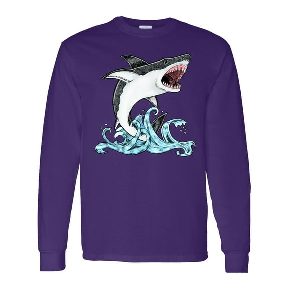 Inktastic Great White Shark Jumping Long Sleeve T-Shirt
