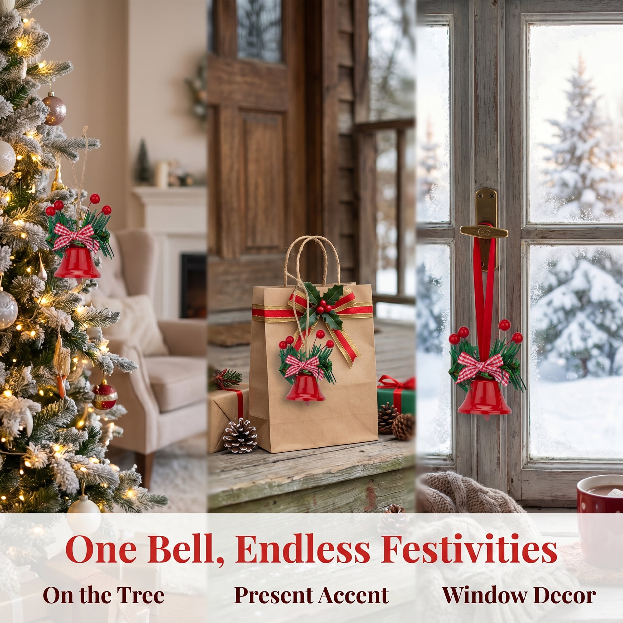 Unique Bargains 10Pcs Christmas Ornaments Rustic Iron Bells Red 1.8"L x 1.8"W x 5.3"H