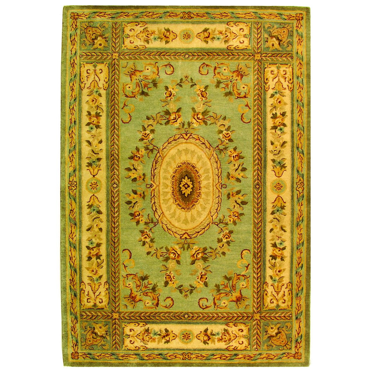 SAFAVIEH Bergama Cromwell Oriental Wool Area Rug, Light Blue/Ivory, 5' x 8'