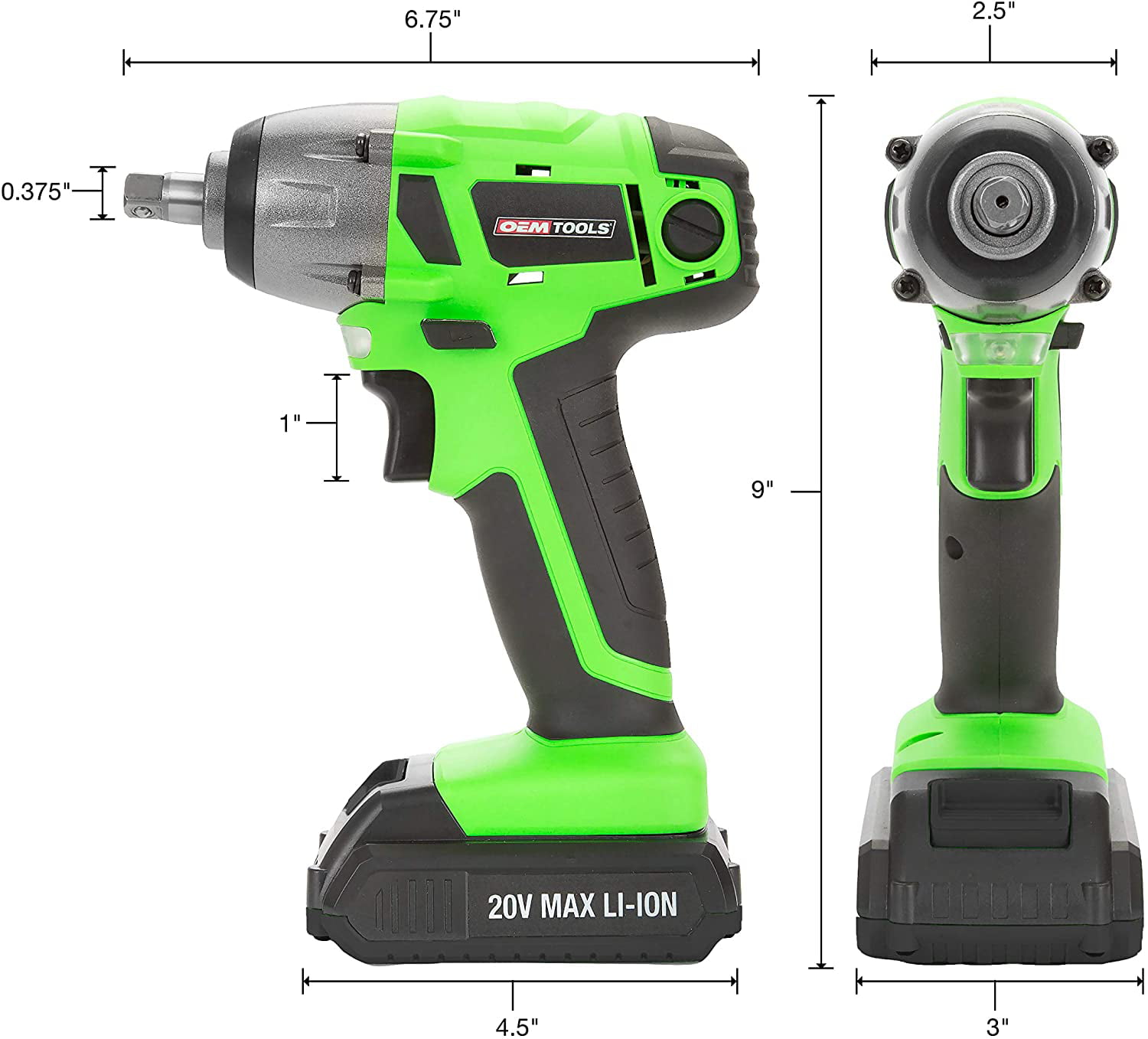 Drive Cordless Impact Wrench OEMTOOLS 24661 20V MAX Li-Ion 3/8 In 