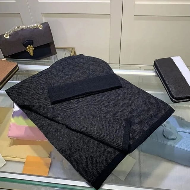 Conjunto de bufanda y sombrero de estilo europeo y americano, bufanda de cuero de lana tejida para hombres, bufanda cálida a cuadros de ajedrez para niños