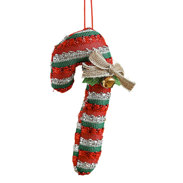 ZENGHUIJ Christmas Fabric Bow Bells And Candy Cane Tree Ornaments