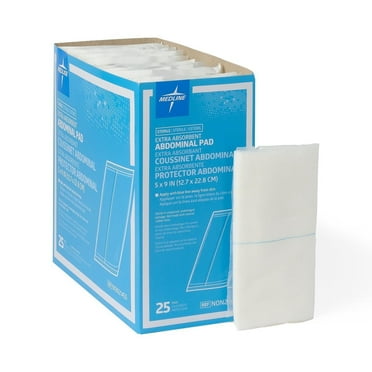 Medline Industries PRM21450 Abdominal Pads, Sterile, 5 in.x9 in., 25/BX, White