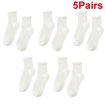 

YUANBANG Women s 5 Pairs Casual Stretch Cotton Ruffle Socks White